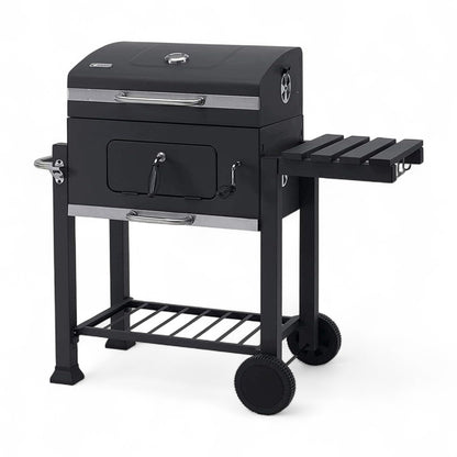 Trolley Charcoal Barbecue Grill with Wheels – Heavy-Duty Portable Charcoal BBQ Smoker for Outdoor Cooking, Camping, Backyard, Garden & Tailgating – Adjustable Steel Cooking Stove for Steak, Chicken, Burgers - Damoo