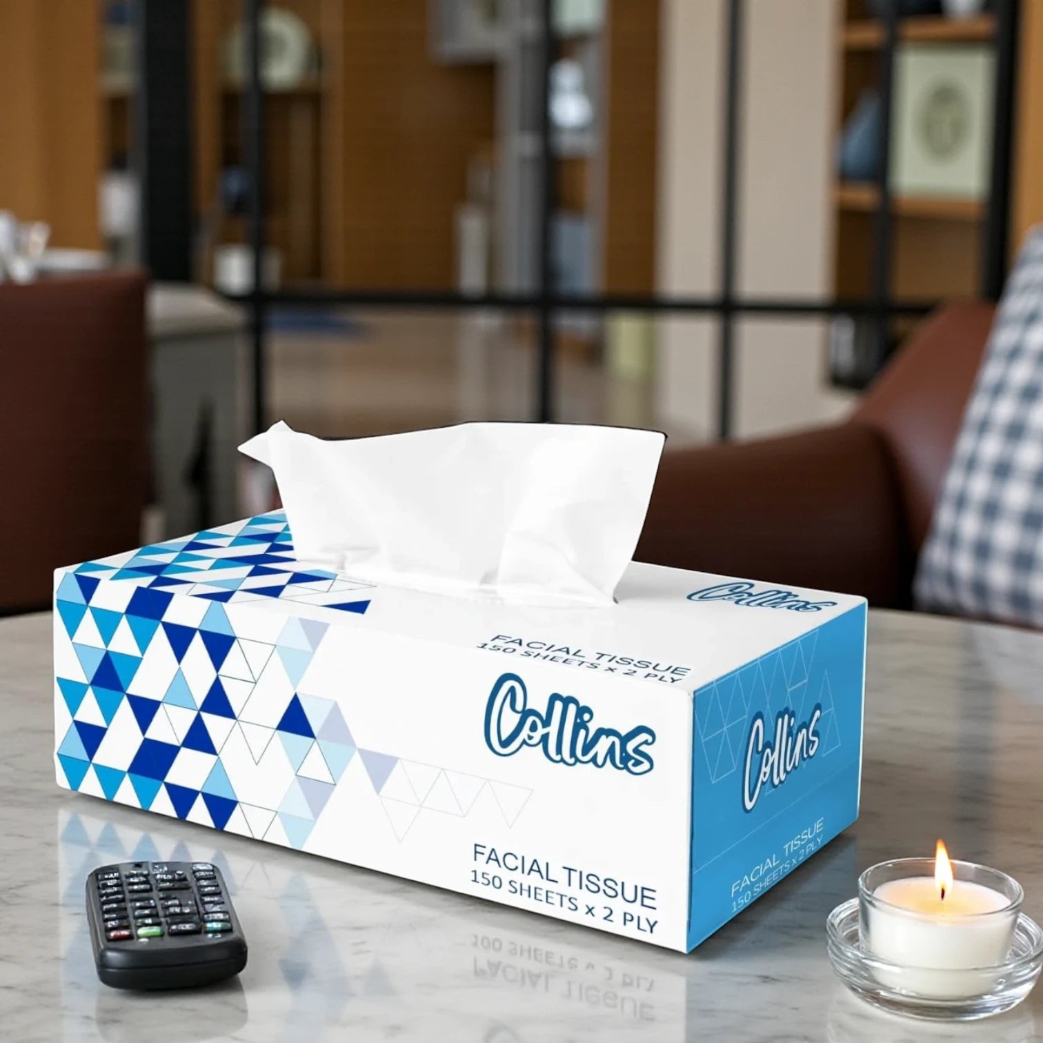 COLLINS Facial Tissue Box 150 Sheets X 2-Ply – [4 + 1] Value Pack, Soft & Gentle Tissues for Home, Office & On-the-Go - Damoo