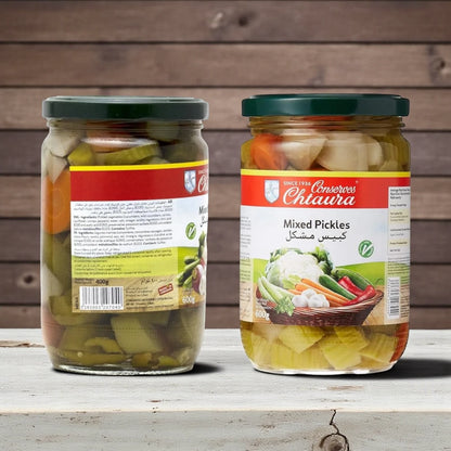 Chtaura Mixed Vegetable Pickle in Glass Bottle, Crunchy Gluten-Free Vegan Pickled Vegetables for Salads, Sandwiches & Side Dishes – 600g, Zero Fat & Cholesterol - Damoo