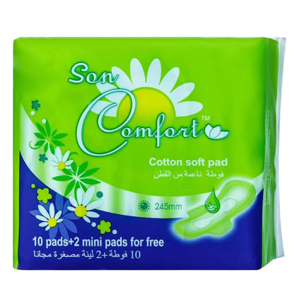 Sen Comfort Sanitary Napkins with Wings – 245mm Soft Cotton Pads, 10+2 Bonus Pack (12 Count) | Ultra-Thin, Breathable Feminine Hygiene for All-Day Leak Protection - Damoo