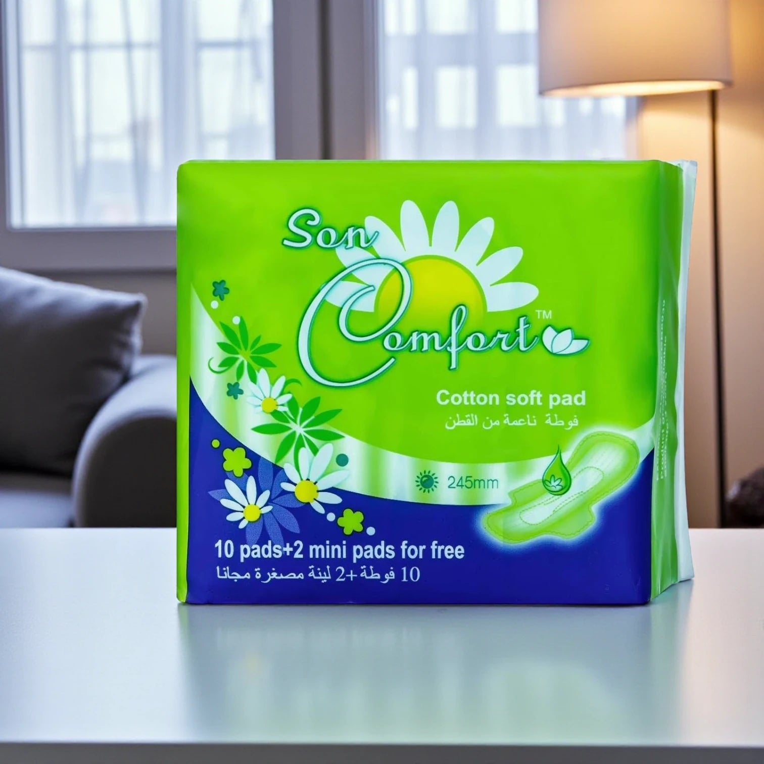 Sen Comfort Sanitary Napkins with Wings – 245mm Soft Cotton Pads, 10+2 Bonus Pack (12 Count) | Ultra-Thin, Breathable Feminine Hygiene for All-Day Leak Protection - Damoo