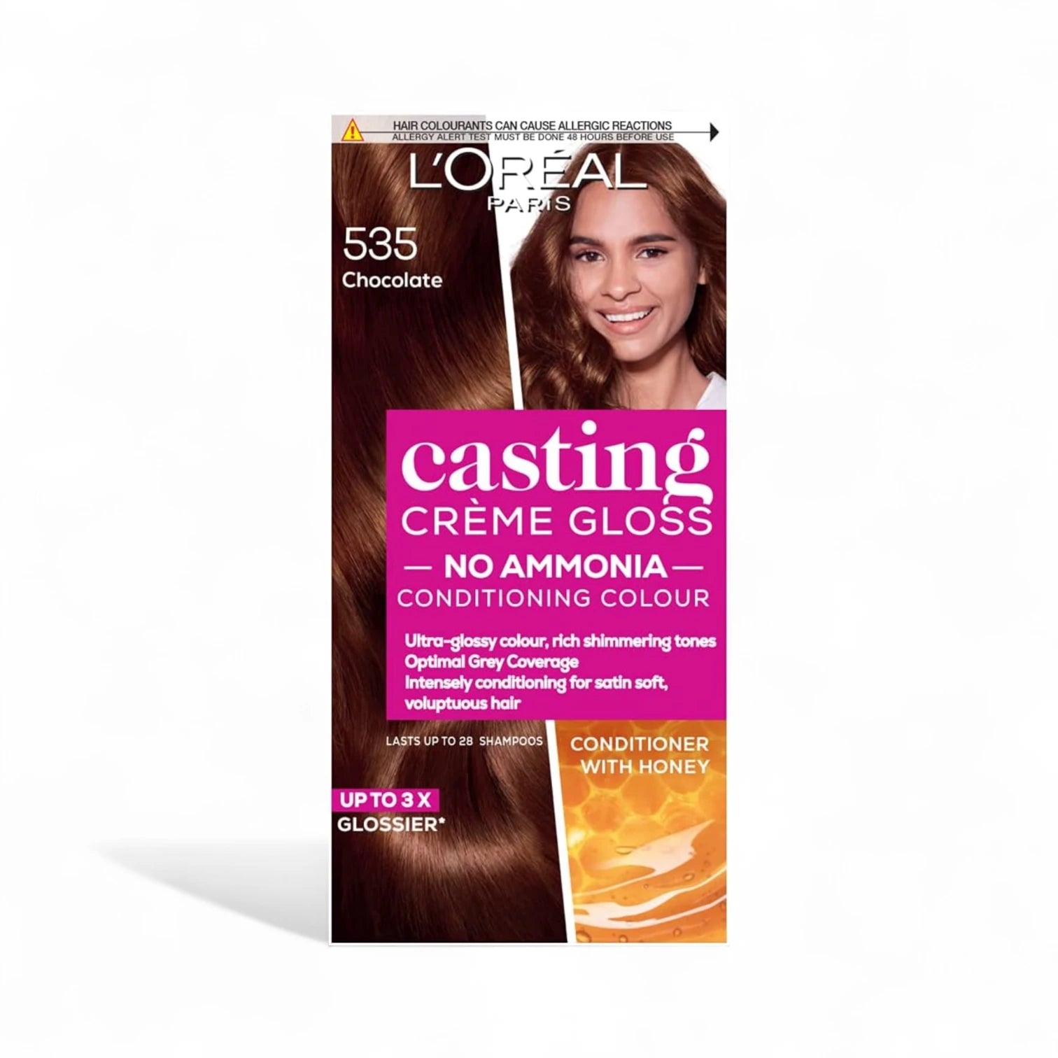 L’Oréal Paris Casting Crème Gloss Hair Dye 535 Chocolate Brown | Ammonia-Free Semi-Permanent Color with Honey – Natural Glossy Finish, Lasts up to 28 Washes