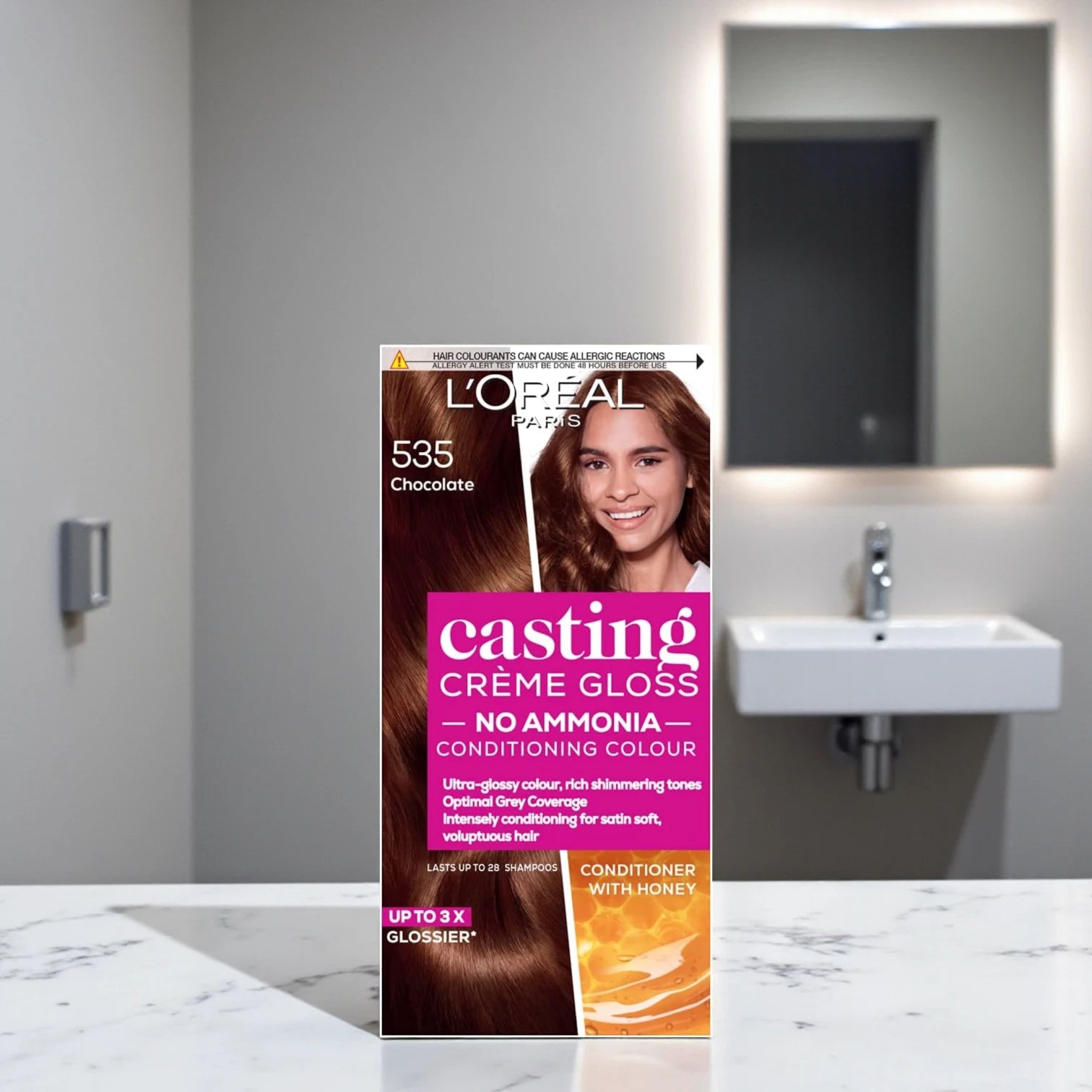 L’Oréal Paris Casting Crème Gloss Hair Dye 535 Chocolate Brown | Ammonia-Free Semi-Permanent Color with Honey – Natural Glossy Finish, Lasts up to 28 Washes
