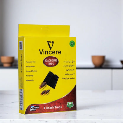 Vincere Roach Glue Trap – Pack of 4 Disposable Roach Houses | Pesticide-Free, Non-Toxic - Cockroach & Insect Traps with Strong Adhesive - Damoo
