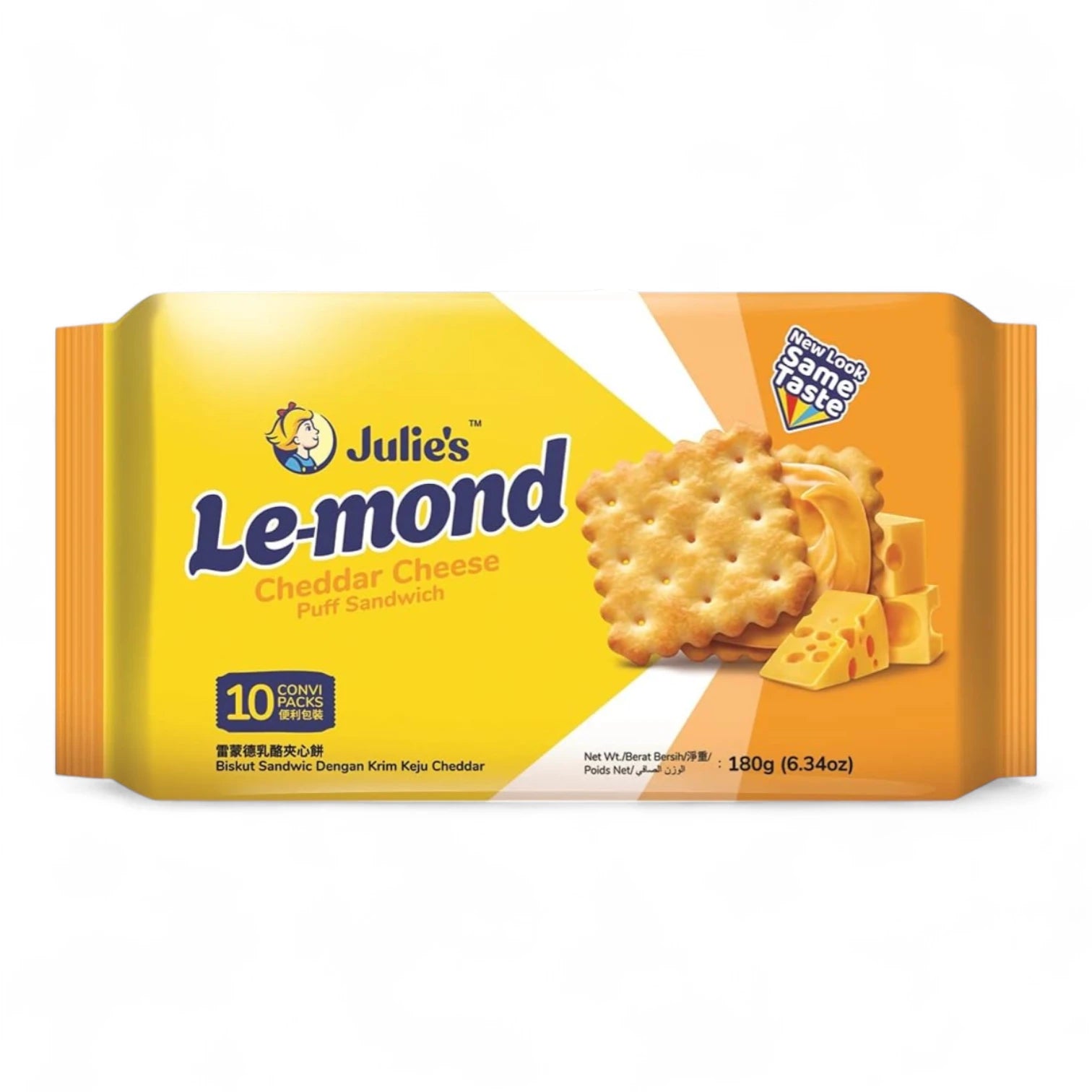 Julie’s Le-Mond Puff Sandwich Biscuits – Cheddar Cheese Cream Filling – 180g | Crispy, Halal Snack - Damoo