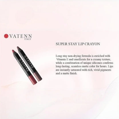 Vatenn Italy Super Stay Lip Crayon Lipstick 432 – Long-Lasting Matte, 18H Wear, Hydrating & Waterproof Lip Color with Vitamin E - Damoo