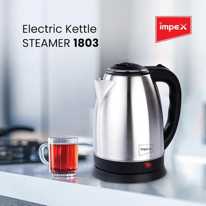 Impex STEAMER 1803 Stainless Steel Electric Kettle – 1.8L Capacity, 1500W Power, Triple Thermostat & Heat-Resistant Handle