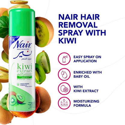 Nair Hair Remover Spray with Kiwi Extract & Baby Oil – 200ml Aerosol for Smooth Skin – Dye & Paraben Free - Damoo