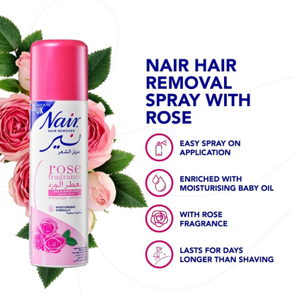 Nair Rose Hair Removal Spray for Women – 200ml Aerosol with Baby Oil – Dye & Paraben Free, Long-Lasting Smooth Skin - Damoo
