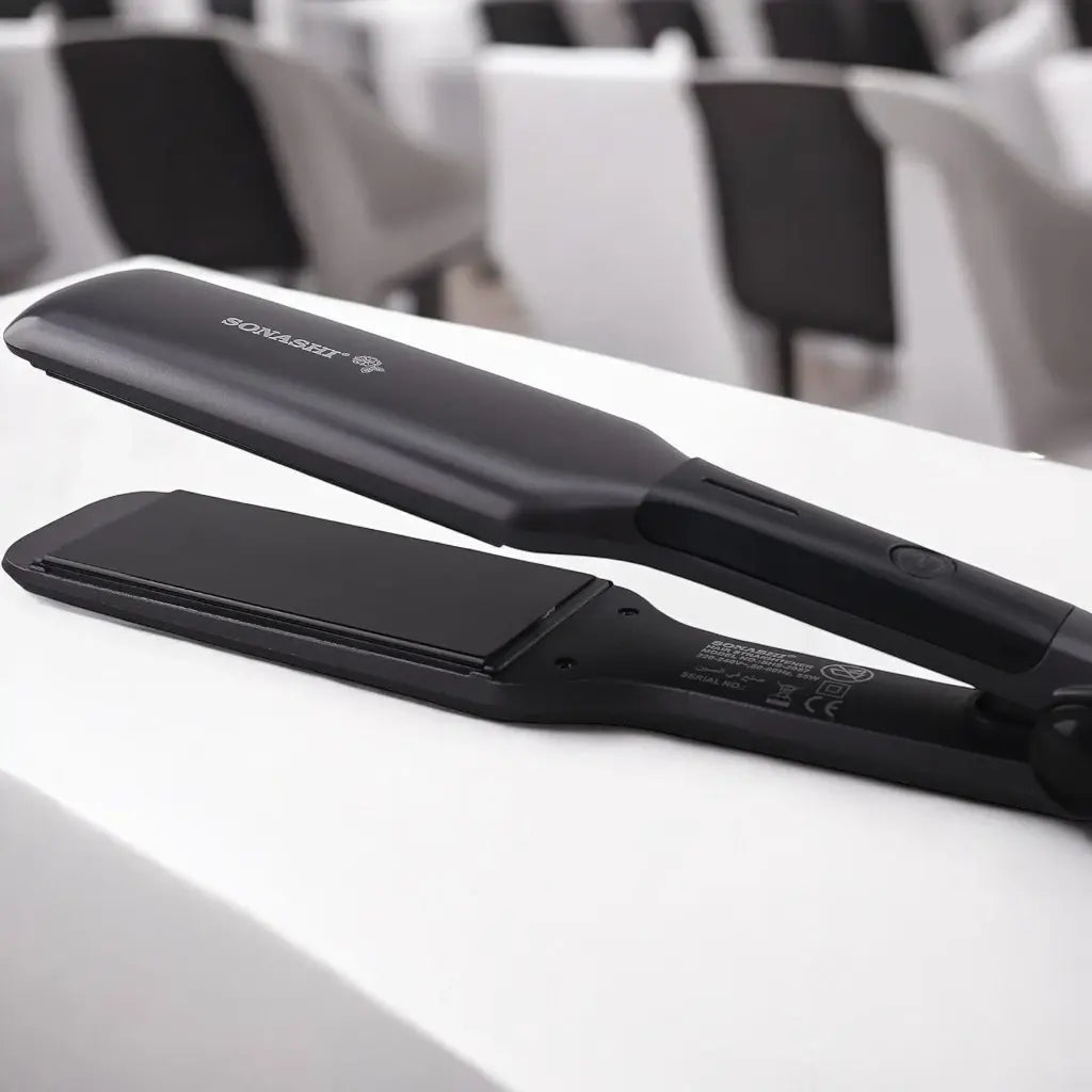 Sonashi SHS-2087 Professional Hair Straightener for Women – Ceramic Coated Flat Iron with Adjustable Temperature Up to 230°C, 360° Swivel Cord, PTC Heating & Auto Shut-Off – Sleek Black Design for All Hair Types - Damoo