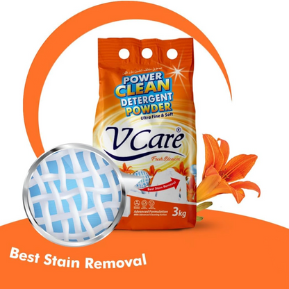 V Care Detergent Powder 3kg – Advanced Cleaning Formula with Fresh Blossom Scent - Damoo