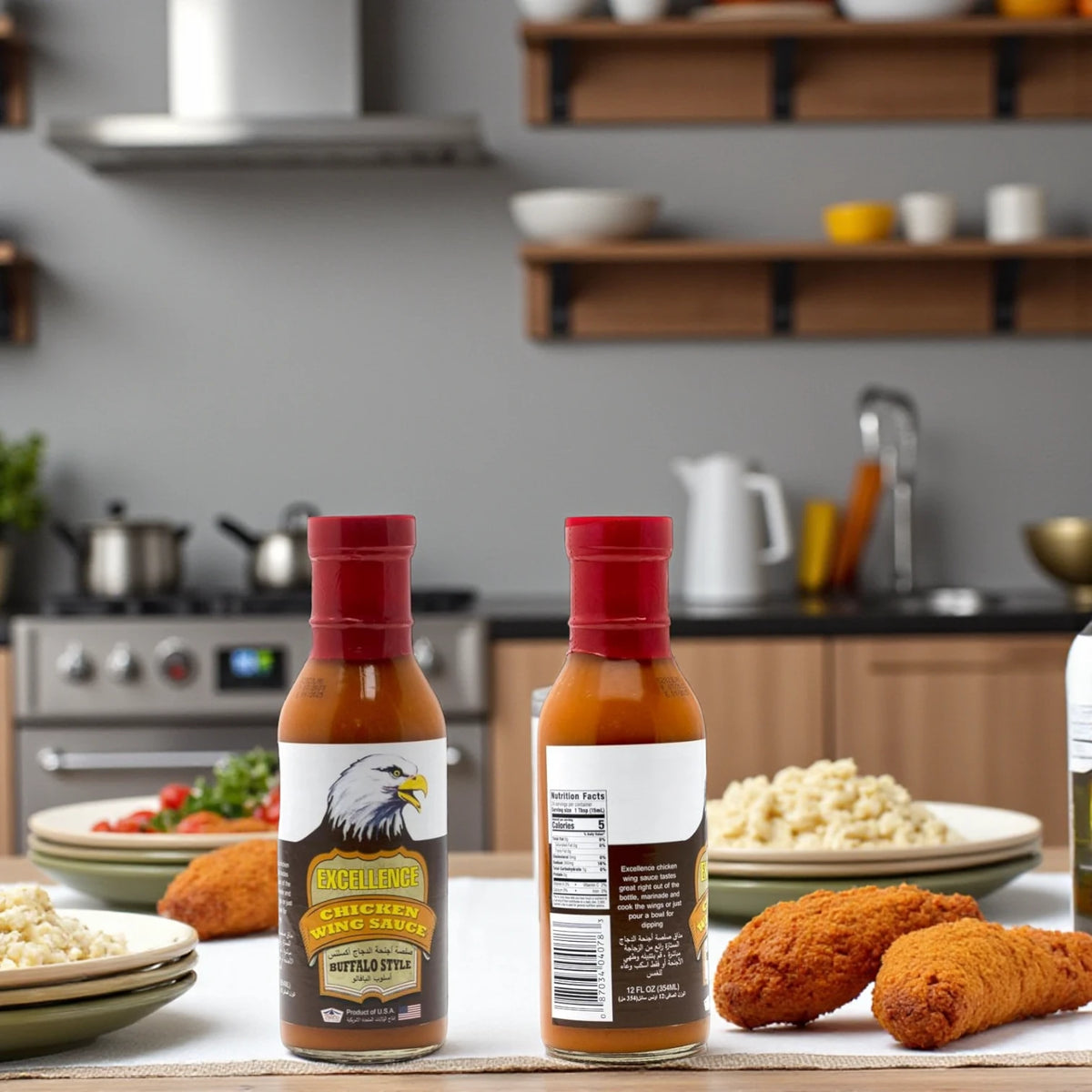 Excellence Buffalo Style Chicken Wing Sauce 354ml – Spicy American-Style Wing Sauce for Grilling, Dipping & Cooking | Authentic Flavor, Made in USA - Damoo