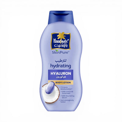 Parachute Skin Pure Hydrating Body Lotion 400ml 72Hr Moisturization with Hyaluron & Virgin Coconut Oil UVA UVB Sunscreen for Extra Dry Skin Deep Hydration - Damoo