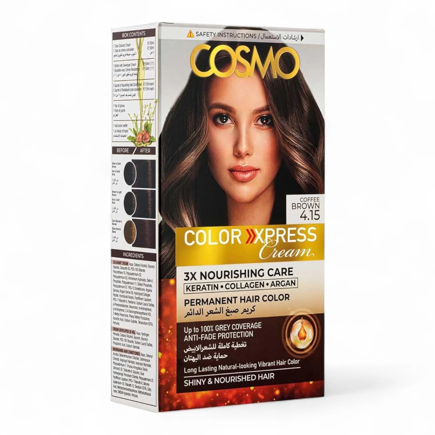 CD Cosmo Designs Permanent Hair Colour – Natural 4.15 Coffee Brown, 3X Nourishing Care with Keratin, Collagen & Argan Oil, 100% Grey Coverage, Long-Lasting Anti-Fade Formula - Damoo