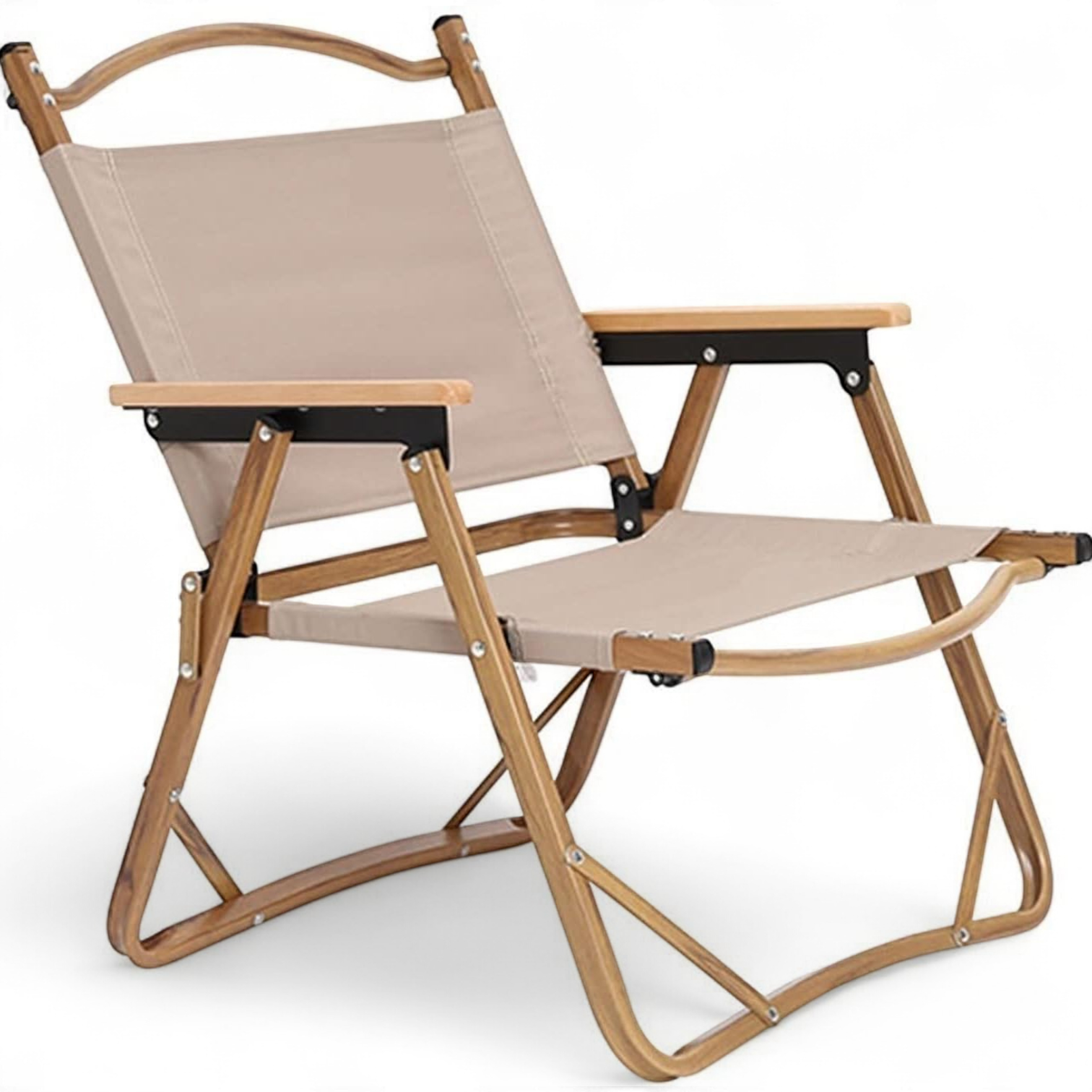 Portable Outdoor Folding Camping Chair – Lightweight Foldable Fishing & Picnic Chair with Wooden Armrests and Storage Bag – Durable Frame, Comfortable Seat for Travel, Hiking, and Outdoor Adventures