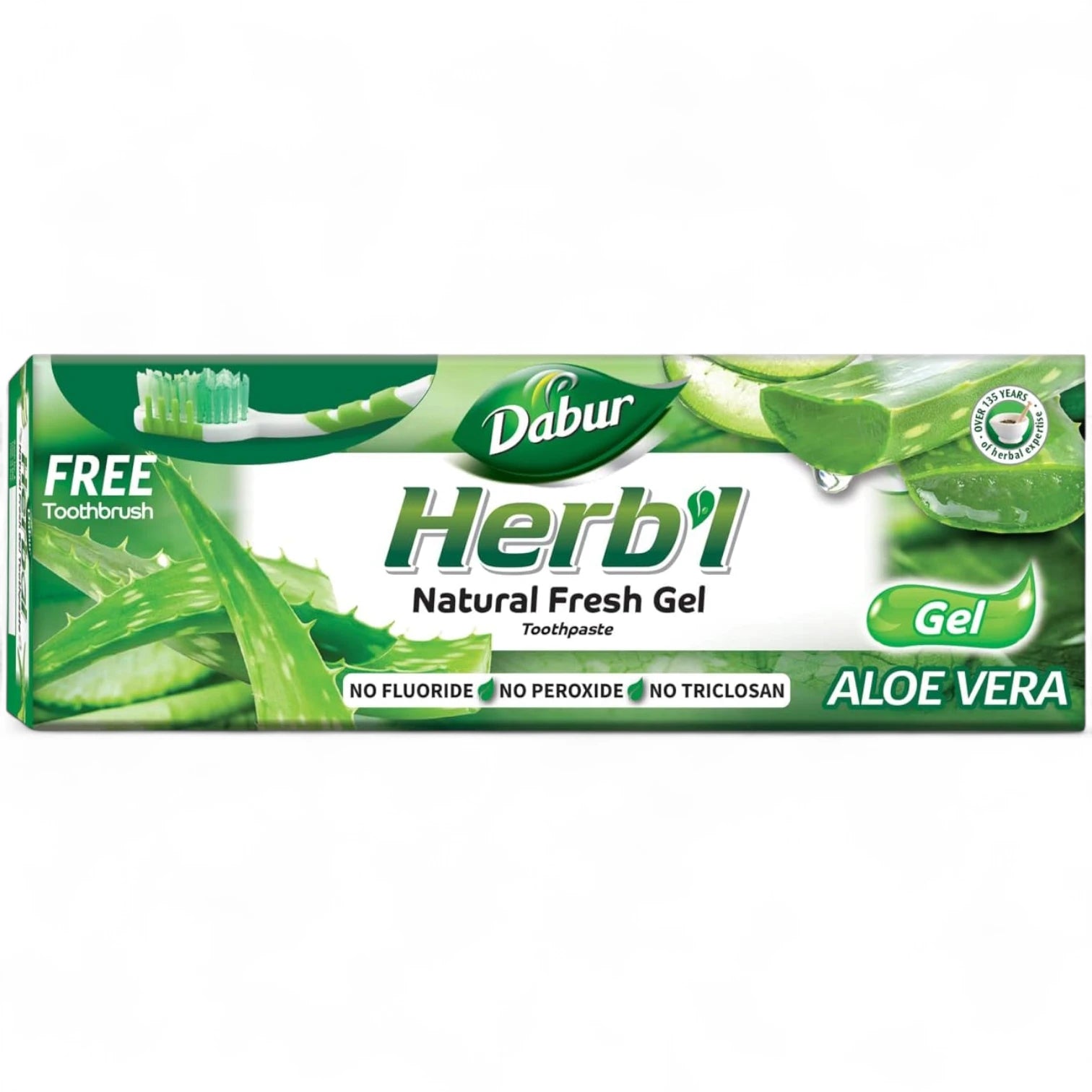 Dabur Herbal Aloe Vera Germ Kill Toothpaste 150g with Eco-Friendly Toothbrush – Natural Antibacterial Protection - Fluoride-Free, Triclosan-Free, Peroxide-Free – For Fresh Breath, Strong Gums & Cavity Control - Damoo