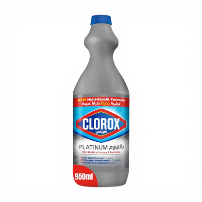 Clorox Platinum Bleach 950ML, Multi-Benefit Thick Formula, Kills 99.9% of Germs, Splash-Less Easy Pour Household Cleaner - Damoo