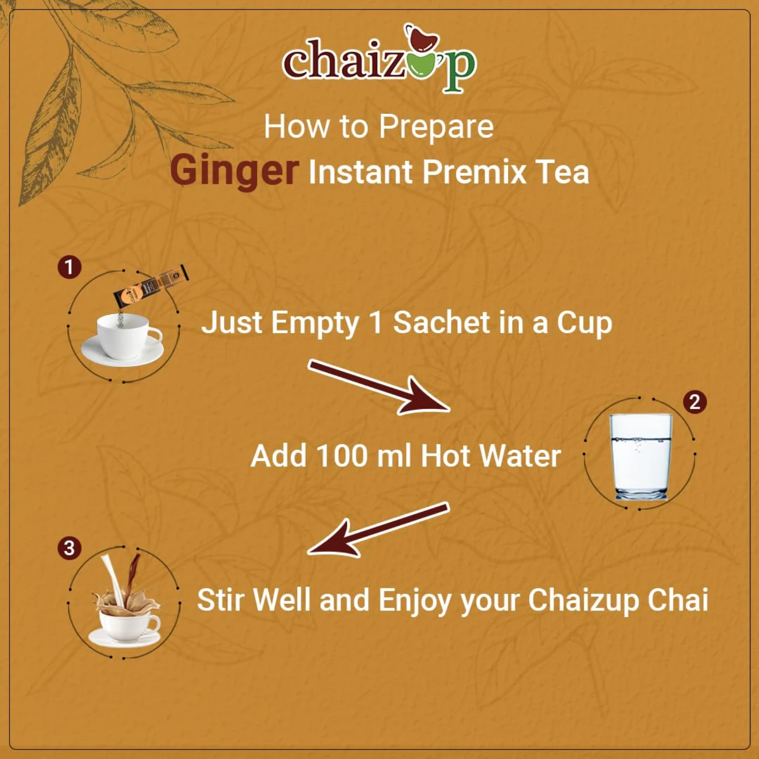 Chaizup Premium Instant Ginger Tea – 10 Sachets | 1-Minute Masala Chai with Natural Indian Spices | Travel-Friendly, Easy to Brew - Damoo