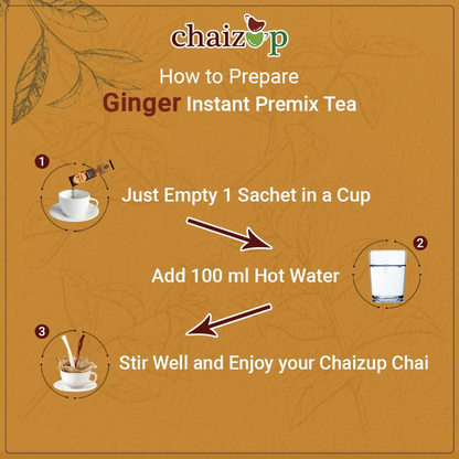 Chaizup Premium Instant Ginger Tea – 10 Sachets | 1-Minute Masala Chai with Natural Indian Spices | Travel-Friendly, Easy to Brew - Damoo