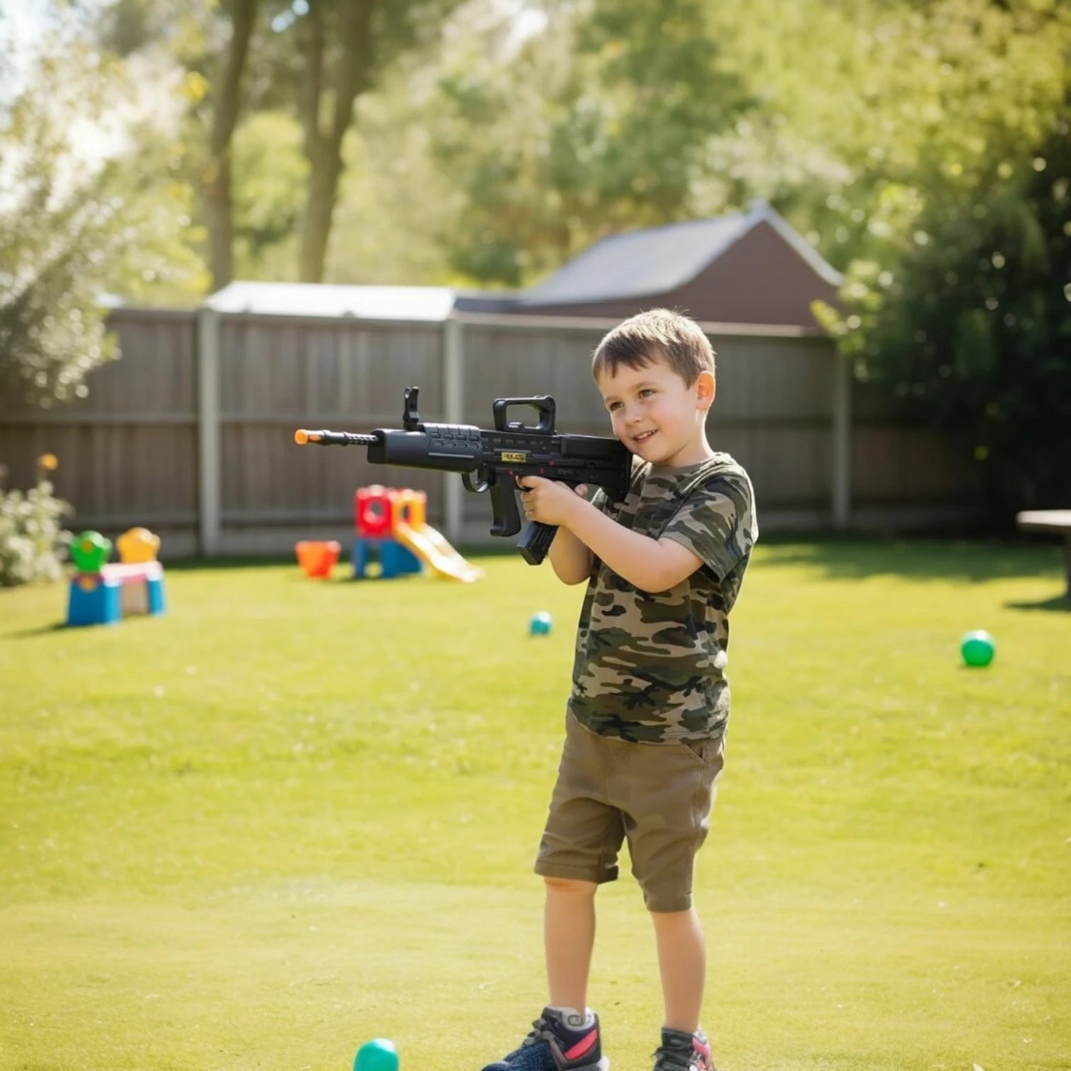 AK-85 Laser Light Toy Gun with LED Flash & Sound Effects, Battery Operated Automatic Rifle Pretend Play Toy for Kids 3+ Years - Damoo
