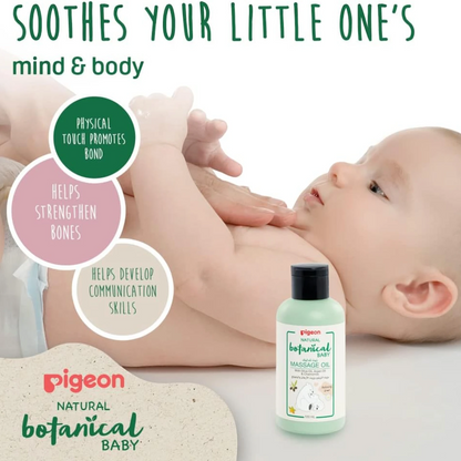 Pigeon Natural Botanical Baby Massage Oil 120ml – Hypoallergenic, Nourishing Blend with Olive, Argan & Chamomile Oils for Sensitive Baby Skin - Damoo