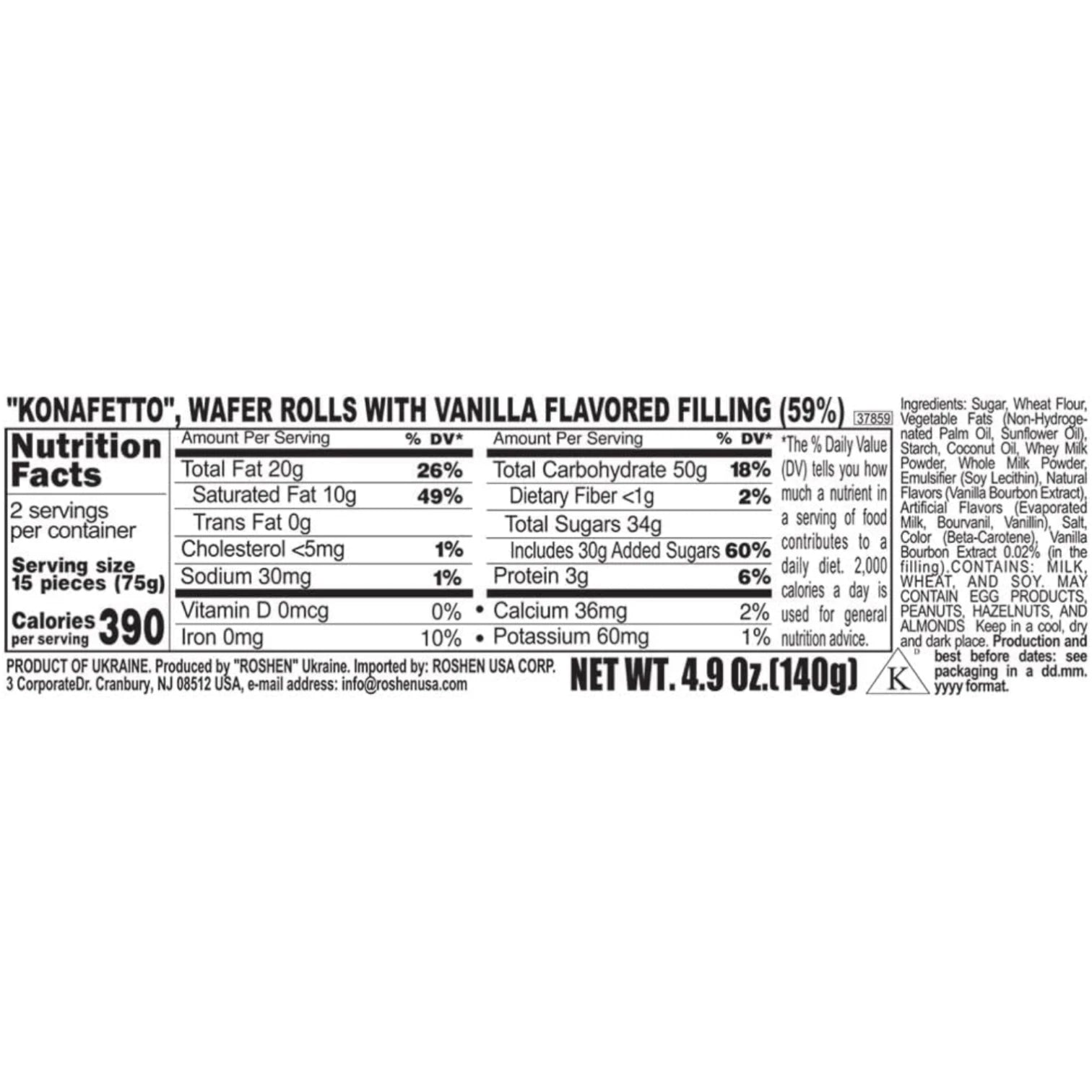 Roshen Konafetto Wafer Rolls with Vanilla-Cream Filling – 3 x 140g | Crispy Rolled Wafers with Smooth Vanilla Cream | Kosher & Halal | No Preservatives or Food Colors - Damoo