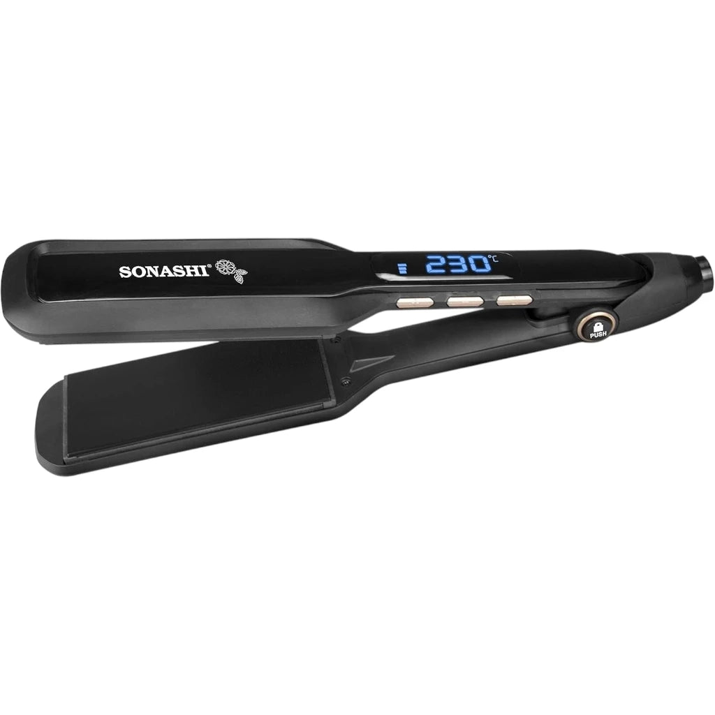 Sonashi Hair Straightener with Ceramic Coated Plates – Digital Blue LED Display, Adjustable Temperature up to 230°C, PTC Heating, Auto Shut-Off, 360° Swivel Cord – Sleek Black Design, 55W - SHS-2081 - Damoo
