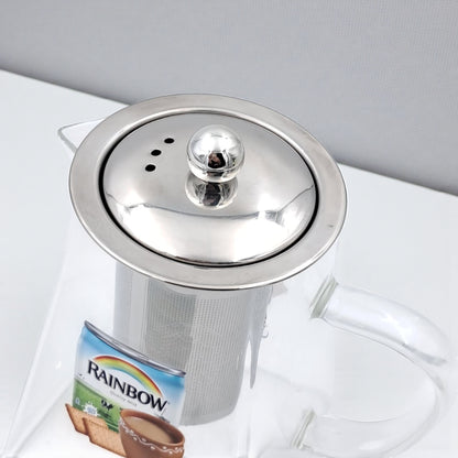 Karak Tea Glass Kettle with Stainless Steel Filter | Heat Resistant Borosilicate Pitcher with Detachable Fine Mesh Infuser | Stovetop Safe | Premium Glass Pot for Chai, Tea & Herbal Drinks