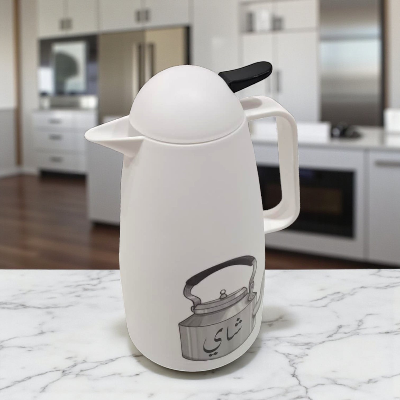 Crystal House White Thermos Flask  – Vintage Kettle Design | Double Wall Insulated Tea & Coffee Pot for Hot & Cold Drinks - Damoo