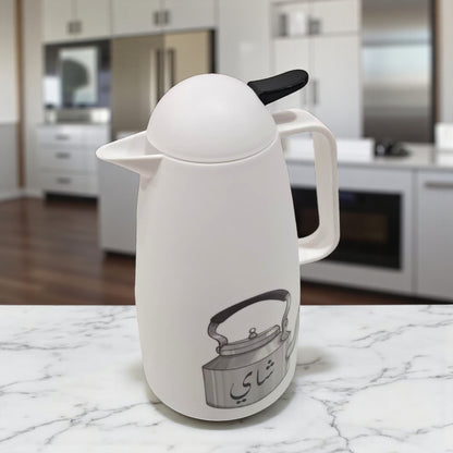 Crystal House White Thermos Flask  – Vintage Kettle Design | Double Wall Insulated Tea & Coffee Pot for Hot & Cold Drinks - Damoo