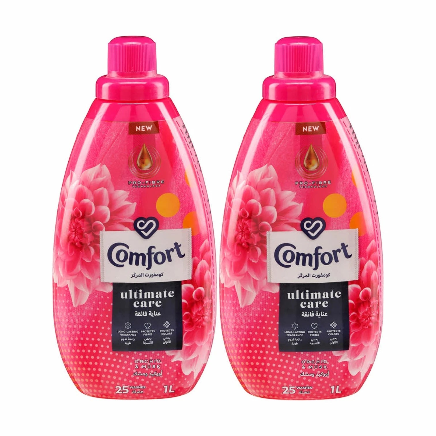 Comfort Concentrate Fabric Softener – Orchid & Musk Scent, 9X Fragrance, Superior Softness & Color Protection – 1L x 2 Bottles - Damoo