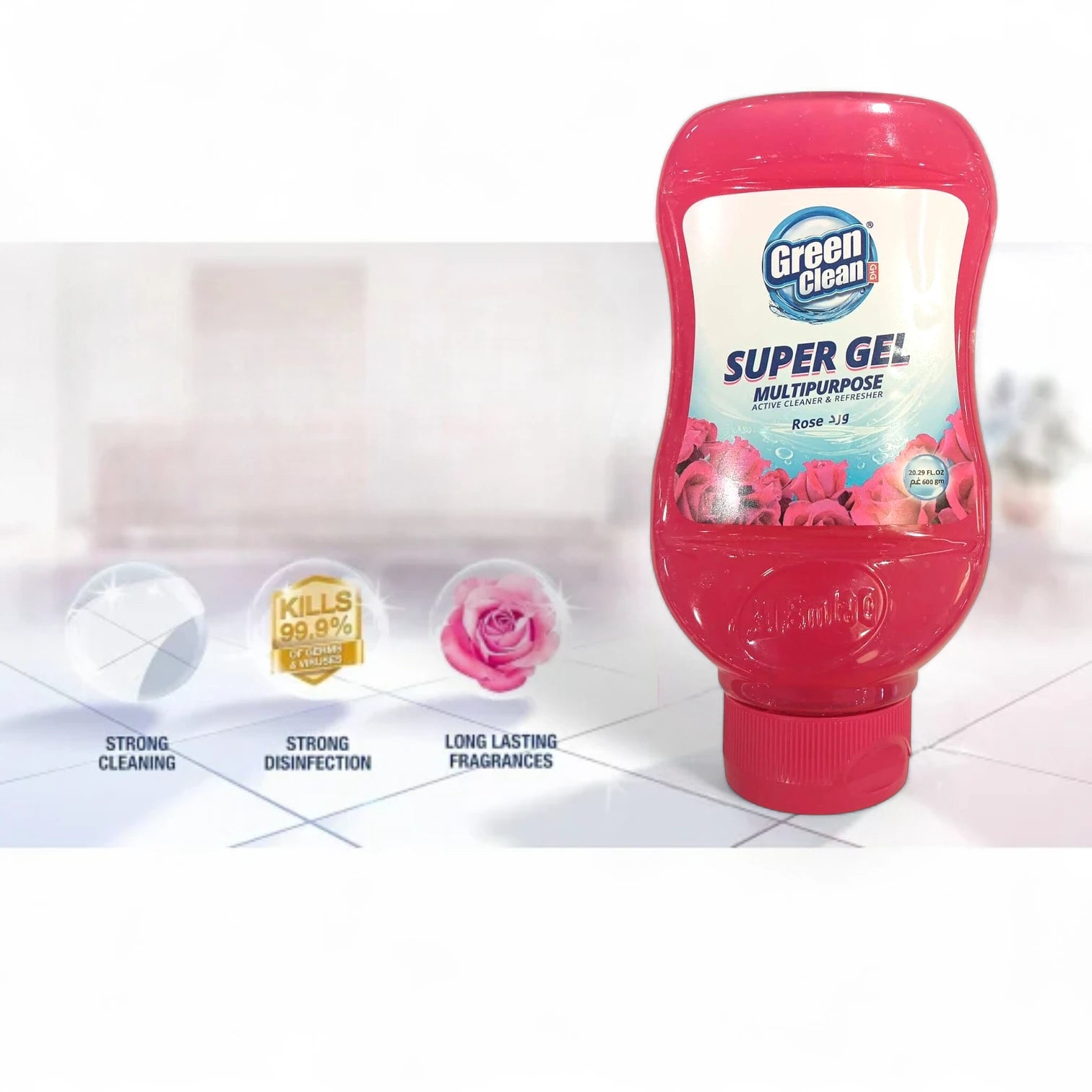 Green Clean Super Gel Multipurpose Cleaner – Rose Scent – Powerful Stain & Grease Remover – Easy Squeeze Bottles – 600g (Pack of 2)