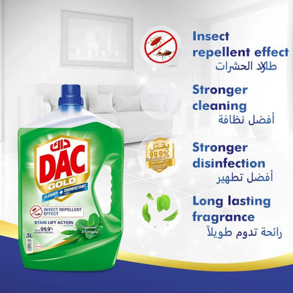 DAC Gold Multi-Purpose Disinfectant & Liquid Cleaner with Insect Repellent – 3L + 1L Offer Pack, Powerful Germ Protection, Long-Lasting Freshness & All-Purpose Home Cleaning Solution - Damoo