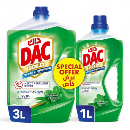 DAC Gold Multi-Purpose Disinfectant & Liquid Cleaner with Insect Repellent – 3L + 1L Offer Pack, Powerful Germ Protection, Long-Lasting Freshness & All-Purpose Home Cleaning Solution - Damoo