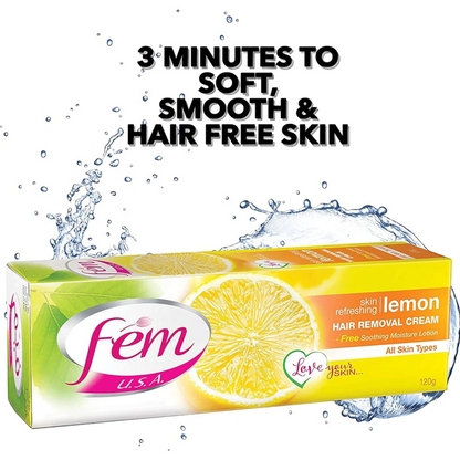 FEM Hair Removal Cream Twin Pack x 120 g – Refreshing Lemon for Smooth, Glowing Skin | With Aftercare pH Balancing Lotion – Fast Results in Minutes - Damoo