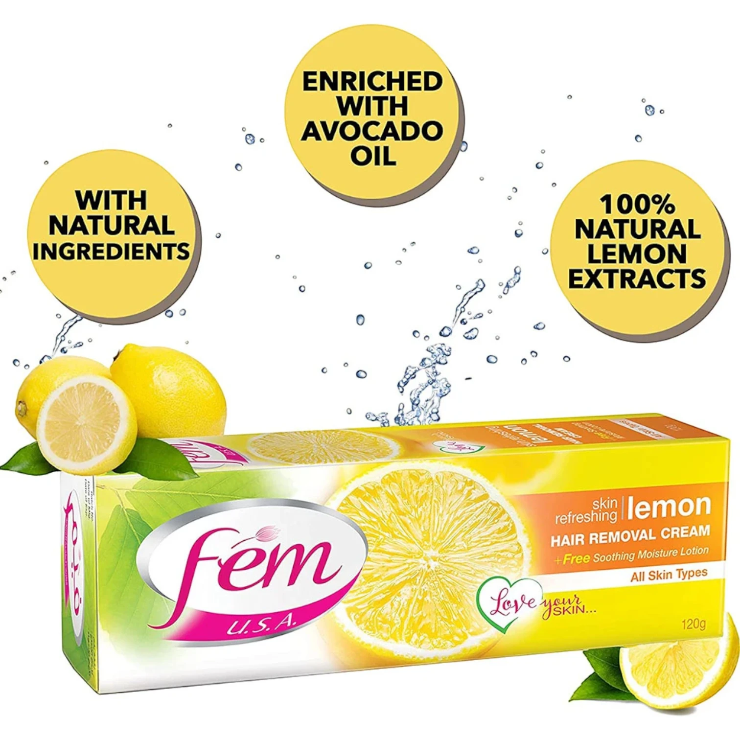 FEM Hair Removal Cream Twin Pack x 120 g – Refreshing Lemon for Smooth, Glowing Skin | With Aftercare pH Balancing Lotion – Fast Results in Minutes - Damoo