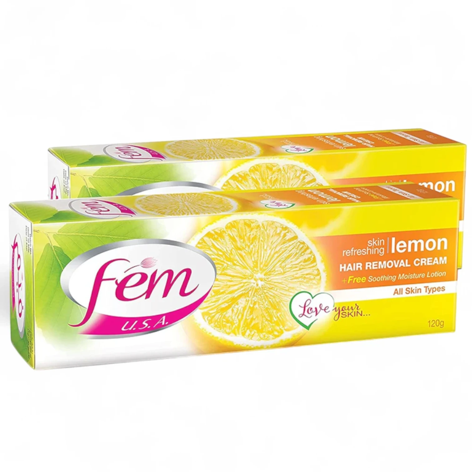 FEM Hair Removal Cream Twin Pack x 120 g – Refreshing Lemon for Smooth, Glowing Skin | With Aftercare pH Balancing Lotion – Fast Results in Minutes - Damoo