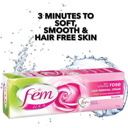 FEM Rose Hair Removal Cream Twin Pack – 2 x 120g | With Rose & Avocado Extracts + pH Balancing Lotion | Smooth & Nourished Skin for All Types - Damoo