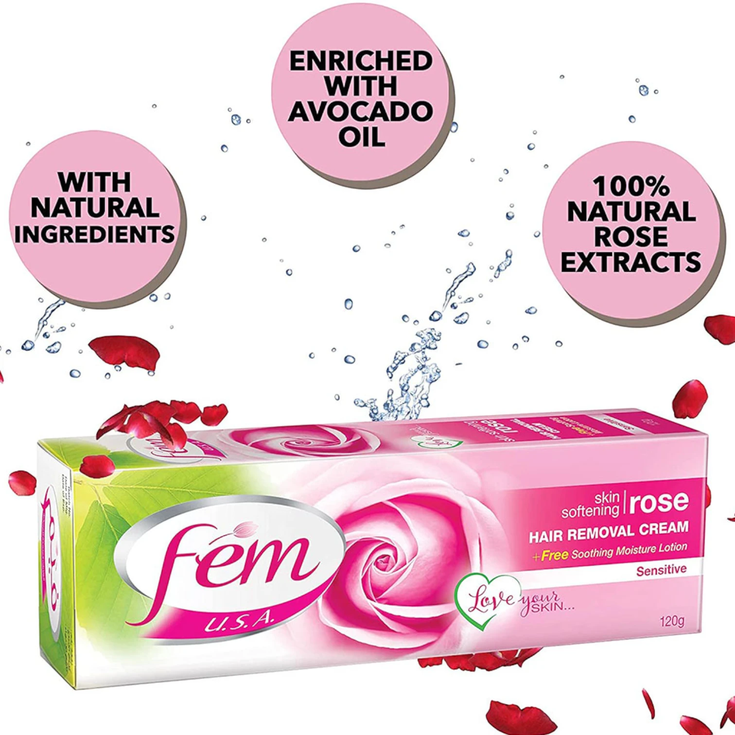 FEM Rose Hair Removal Cream Twin Pack – 2 x 120g | With Rose & Avocado Extracts + pH Balancing Lotion | Smooth & Nourished Skin for All Types - Damoo