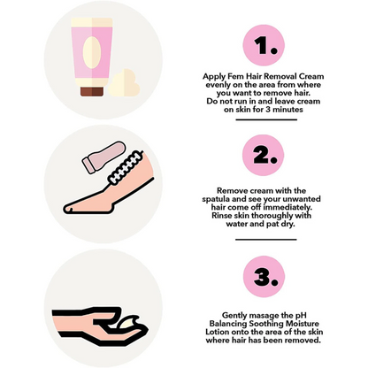 FEM Rose Hair Removal Cream Twin Pack – 2 x 120g | With Rose & Avocado Extracts + pH Balancing Lotion | Smooth & Nourished Skin for All Types - Damoo