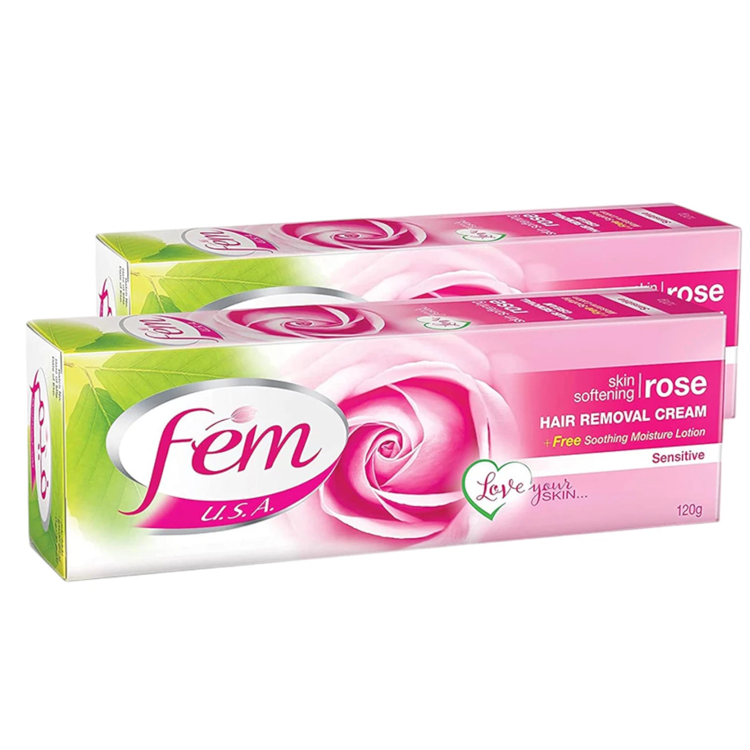 FEM Rose Hair Removal Cream Twin Pack – 2 x 120g | With Rose & Avocado Extracts + pH Balancing Lotion | Smooth & Nourished Skin for All Types - Damoo