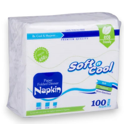 Soft n Cool Paper Napkins – 100 Count | Eco-Friendly, Hygienic & Highly Absorbent Dinner Tissue for Home, Office & Events - Damoo