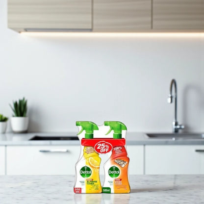 Dettol Power Kitchen Cleaner & All-Purpose Cleaner Combo, 2x500ml | Orange Burst & Lemon Squeeze | Powerful Grease & Dirt Removal - Damoo