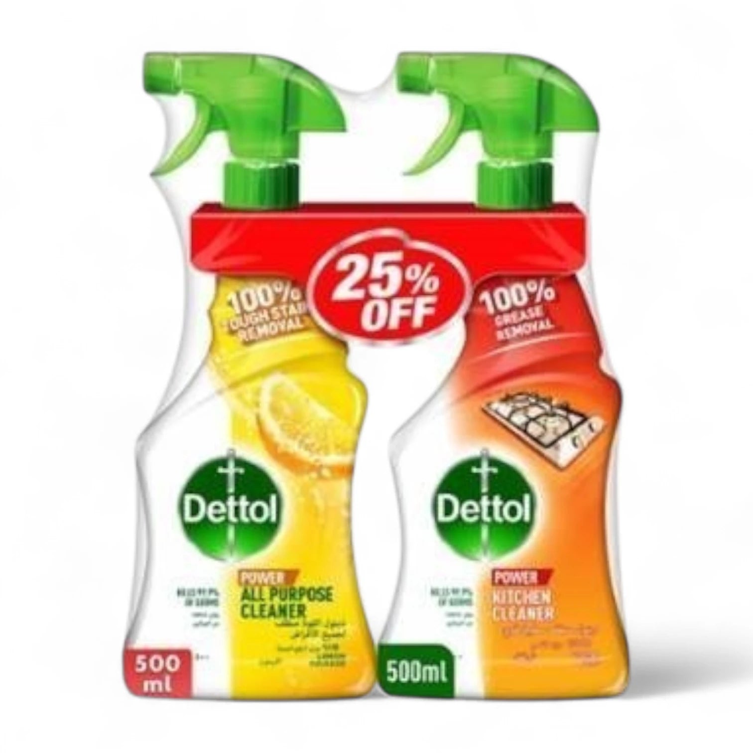 Dettol Power Kitchen Cleaner & All-Purpose Cleaner Combo, 2x500ml | Orange Burst & Lemon Squeeze | Powerful Grease & Dirt Removal - Damoo