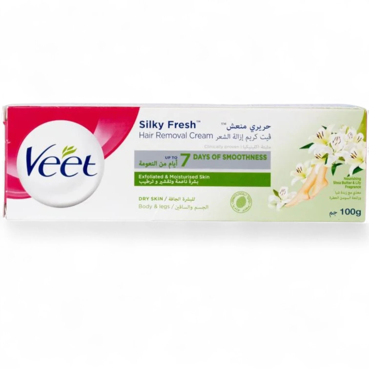 Veet Hair Removal Cream for Dry Skin – 100ml | Silky Fresh with Shea Butter & Lily Fragrance | Smoothness for Up to 7 Days - Damoo