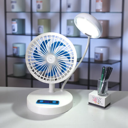 JR-2022 Multifunctional Rechargeable Fan with LED Light – 3000mAh Battery, USB Charging, Adjustable Speeds & Brightness | Foldable Desk & Table Fan with Power Bank Output - Damoo