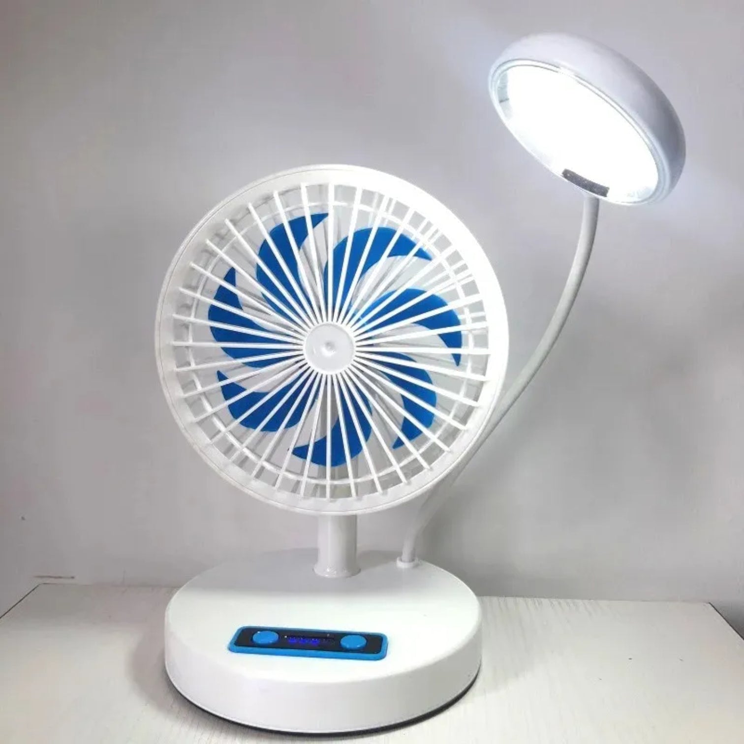 JR-2022 Multifunctional Rechargeable Fan with LED Light – 3000mAh Battery, USB Charging, Adjustable Speeds & Brightness | Foldable Desk & Table Fan with Power Bank Output - Damoo