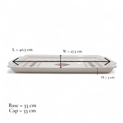 Traditional Rectangular Serving Tray – White Plastic Tray with Arabic Geometric Design | Durable Lightweight Tray for Tea, Coffee & Snacks - Damoo