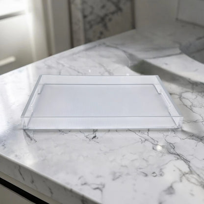 Clear Acrylic Serving Tray with Gold & Silver Edge Design – Modern Rectangular Organizer Tray (4H x 45L x 30W CM) - Damoo