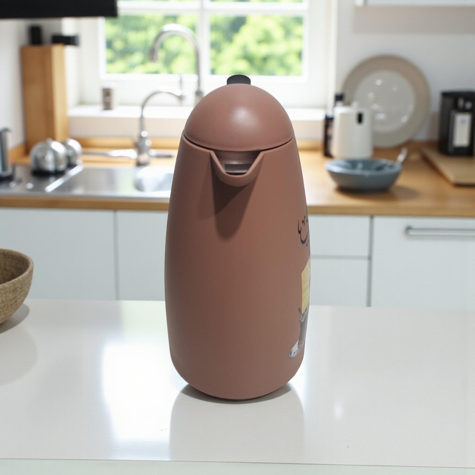 Crystal House Beige Arabic Thermos Flask 1L – Lipton Yellow Label Design | Double-Wall Insulated Tea - Damoo